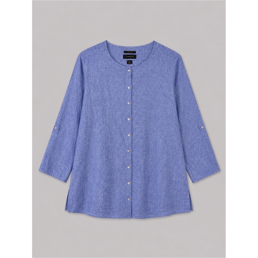 Tahari 100% Linen Button Top 3X Oversized Beachy Coastal Euro Summer Fisherman